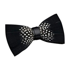 Men's Handmade Feather Leather Bowtie Formal Party Bowties Dark Black