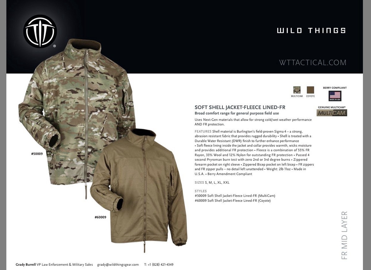 Wild Things Tactical Men's XL Coyote Brown FR Soft Shell Fleece