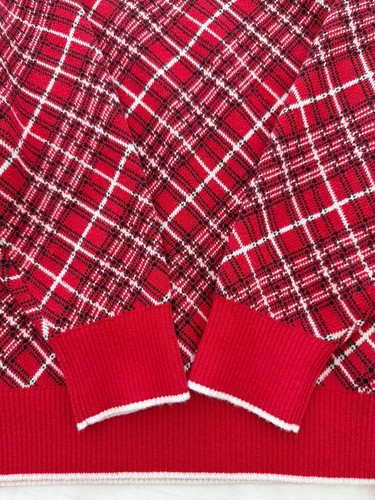 Suéter Lands End para mujer elevado jacquard rojo sesgado tartán talla M mezcla de algodón - Imagen 4 de 15