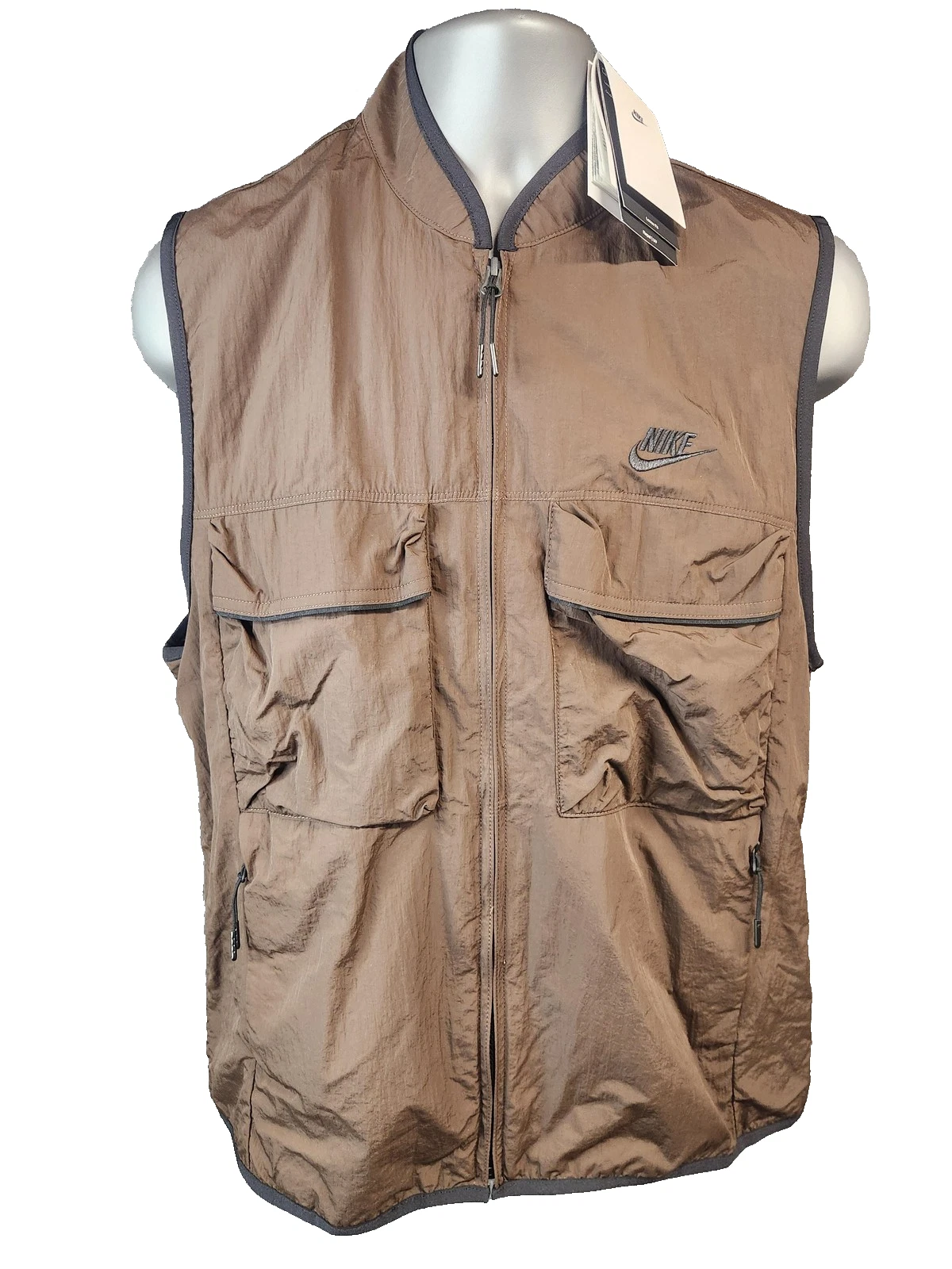 Nike Vest Mens Small Brown Loose Fit Utility Repel UV Pockets Nylon FZ0748-237