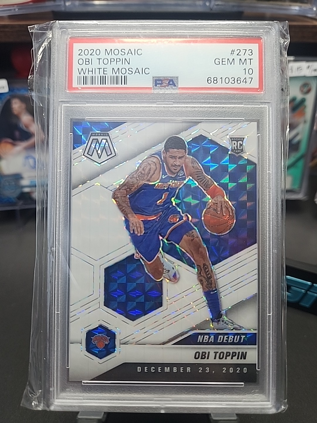 2020-21 Panini Mosaic -NBA Debut Obi Toppin White Mosaic Prizm/25 (RC SP) PSA 10