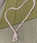 Vintage Art Deco Crochet Seed Bead Color Flapper Lg Pastel Necklace Pastel Rose — photo 2