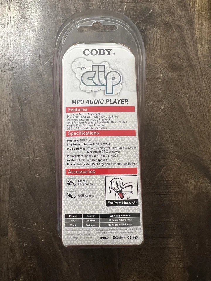 Vintage 2007 Coby MP3 Audio Player 1GB Clip Blue MP-C582 - 500 Songs, New Sealed - Image 3 of 3