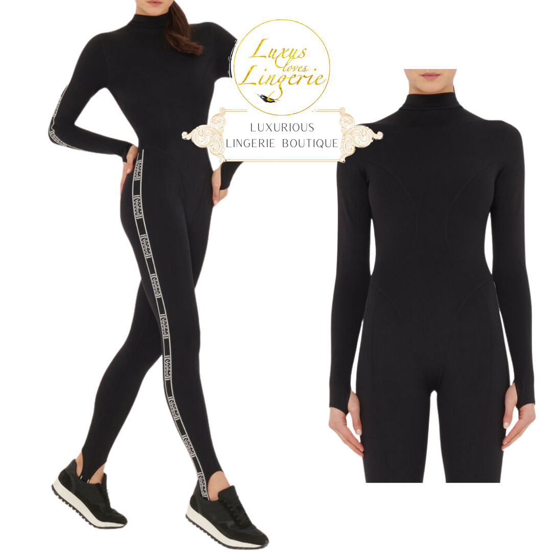 Thermal Jumpsuit By Wolford L Black Bodysuit Catsuit Logo Sporty