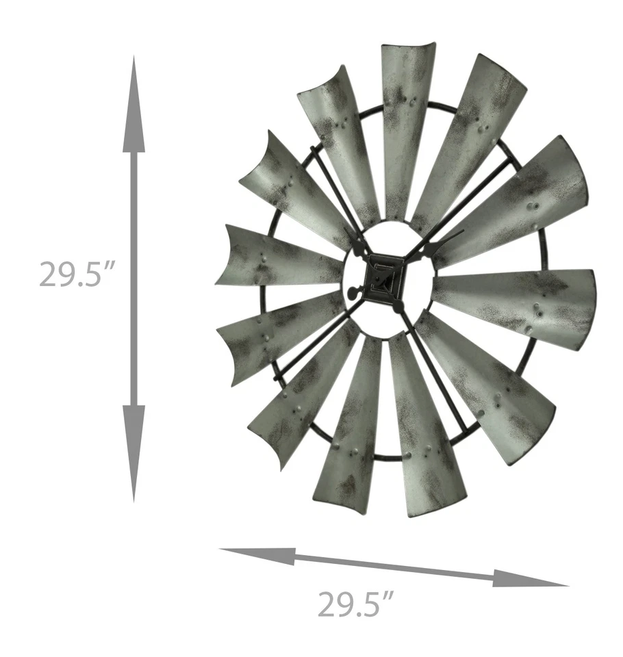 Zeckos Distressed Grey Rustic 30 inch Metal Windmill Wall Clock - Image 4 of 4