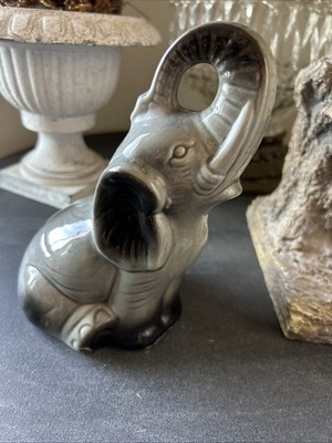 Vintage Sitting Elephant Good Luck Ceramic Figurine Brazil 7''