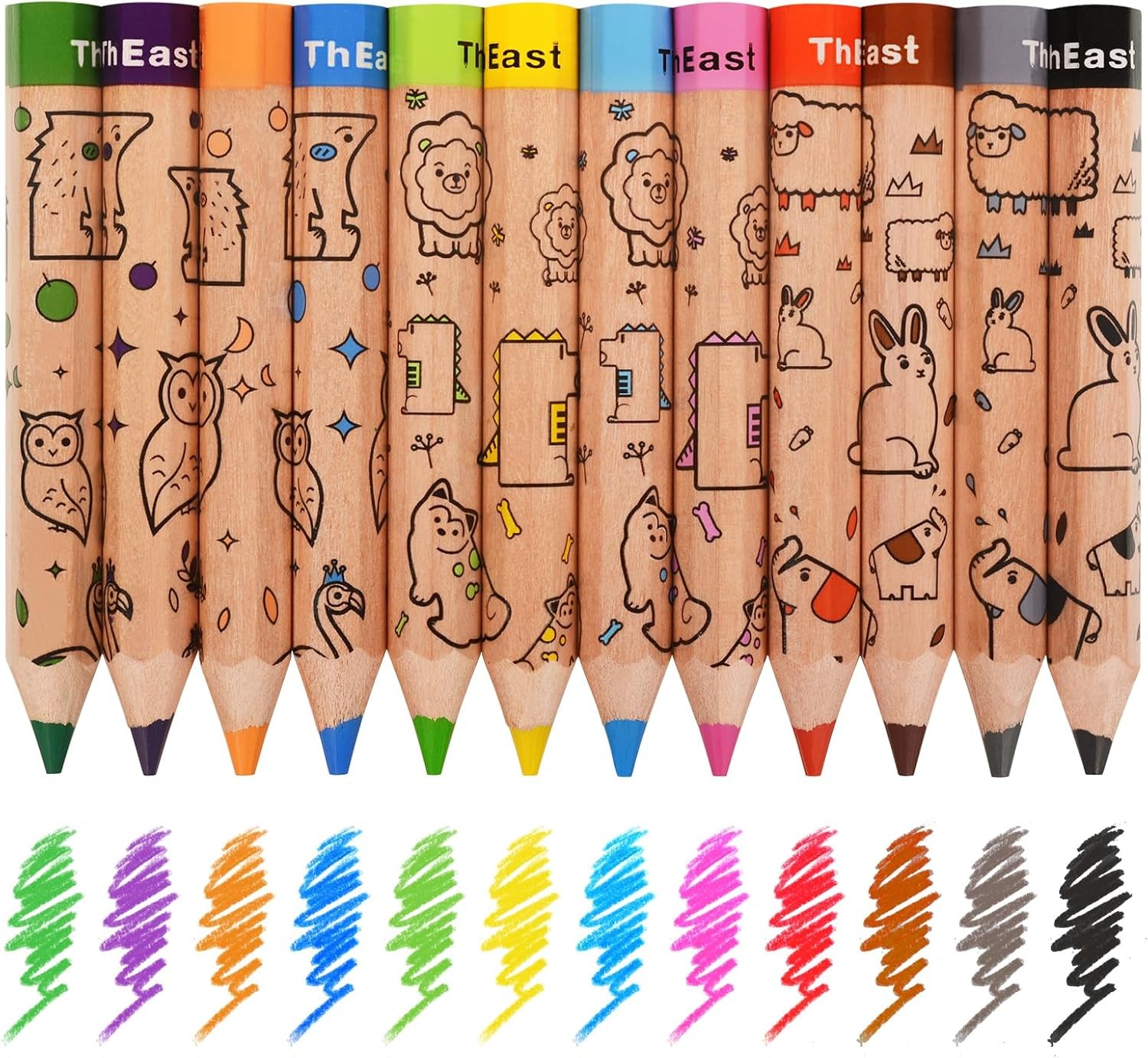 , 12 Color Pencils For Kids, Cute Animal Toddler