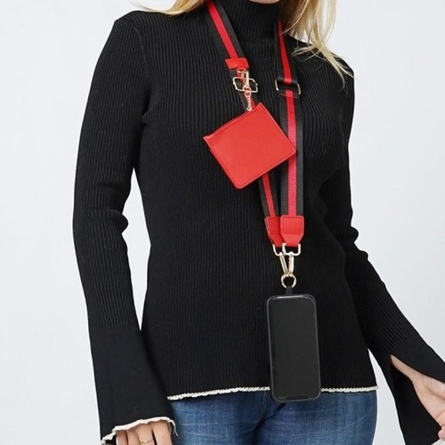 Clip N' Carry Crossbody Pasek na telefon Torba na ramię Portfel Preppy Czerwony Czarny Pasek - Zdjęcie 3 z 3