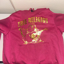 True Religion Women s Mauve Pnk Hoodie Cotton Blend Fleece Logo Pocket