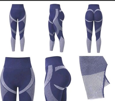  Damen Leggings Push Up Fitnesshose Lila Weiß Yoga Gr. L