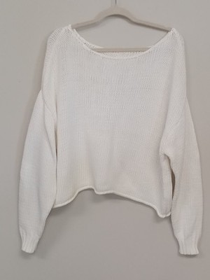Aerie White Knit Off Shoulder Cropped Pullover Sweater Boho Beachy Festival L
