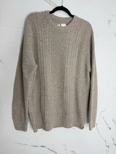 The Normal Brand Sweater Mens XL Beige Cable Knit Wool Chunky Crew Neck EUC