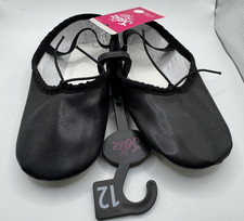 Justice Girls Ballet Dance Shoes Size 12 Black Leather Full Sole Slip On