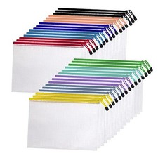 30 Pcs Mesh Zipper Pouch Bags, A4 Size Waterproof File Bags, with 10 Colors,