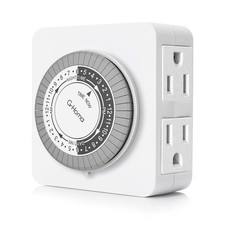 24Hour Mechanical Timer Outlet with 2 Grounded Outlets For Lamps, Holiday Li...