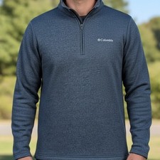Columbia Men's Blue Heathered Quarter Zip Fleece Pullover Size S