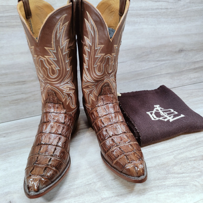 Lucchese Brown Crocodile-Embossed Leather Cowboy Boots Lucchese 1883 Exotic Dark Brown Crocodile Inlay Cowboy  main image 4