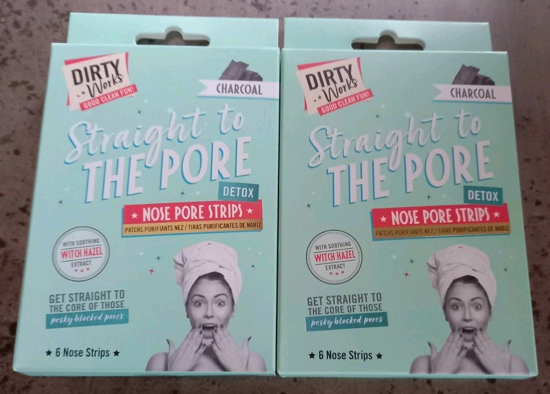 2 x Dirty Works Straight To The Pore Nose Pore Strips Detox Charcoal Witch Hazel