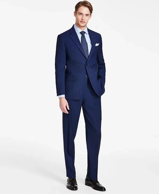 $395 Nautica Men's Blue Birdseye Modern Fit Bi Stretch Suit 40L 34 x 33 eno2025