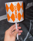 Dunkin' Orange & White Argyle Ceramic Coffee Mug, Painted Decor, Advertising — photo 1