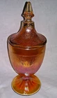 Vintage Jeanette Tree Bark Marigold Carnival Glass Covered Candy Dish 10”