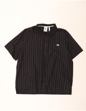 ADIDAS Mens Short Sleeve Shirt 2XL Black Striped Cotton CY07