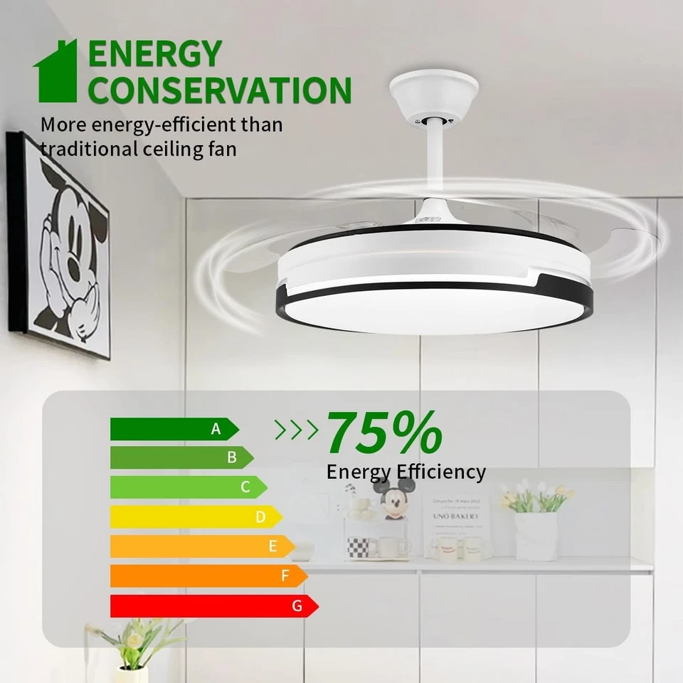 42" Smart Retractable Ceiling Fan Light with 3-Color Light & Remote, App Control - Image 3 of 4