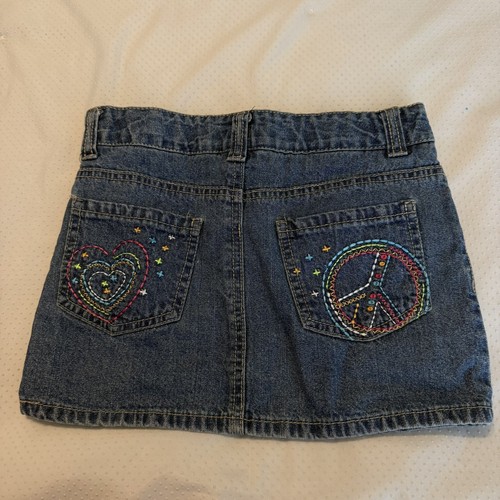 Circo Target Denim Skirt Skort Peace Sign Heart Kids Size Medium Embroidered - Picture 6 of 11