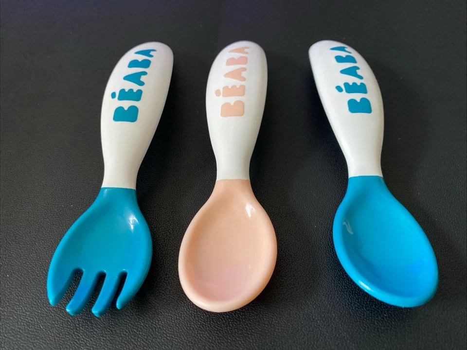 Beaba Baby 2nd Stage Ergonomic Baby Cutlery, Set of 3 (2 Spoons + 1 Fork) - Image 2 of 2