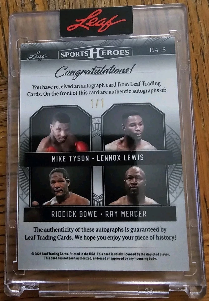 2024 Leaf H4-8 MIKE TYSON LENNOX LEWIS RIDDICK BOWE RAY MERCER Auto 1/1 - Image 2 of 2