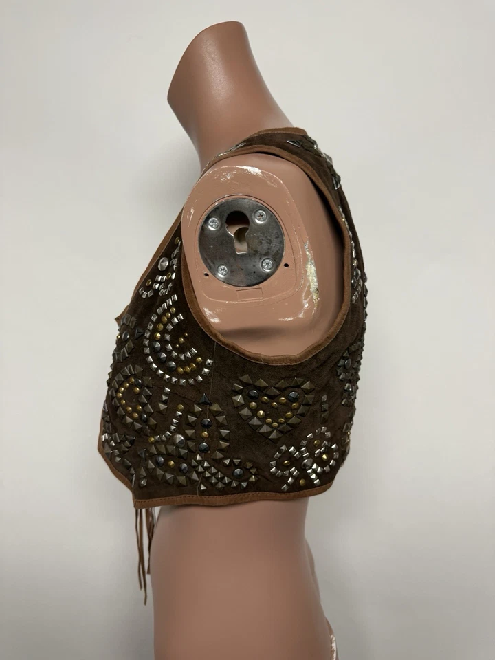 Vtg Dolce & Gabbana D&G Cropped Brown Studded Suede Vest 38 XS - Image 3 of 4