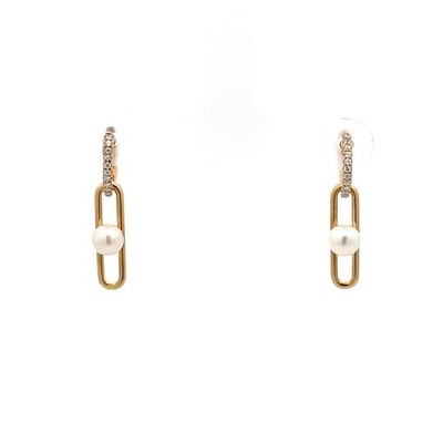 10K Yellow Gold Lab Grown Diamond & Pearl Drop Dangle Earrings for Women
