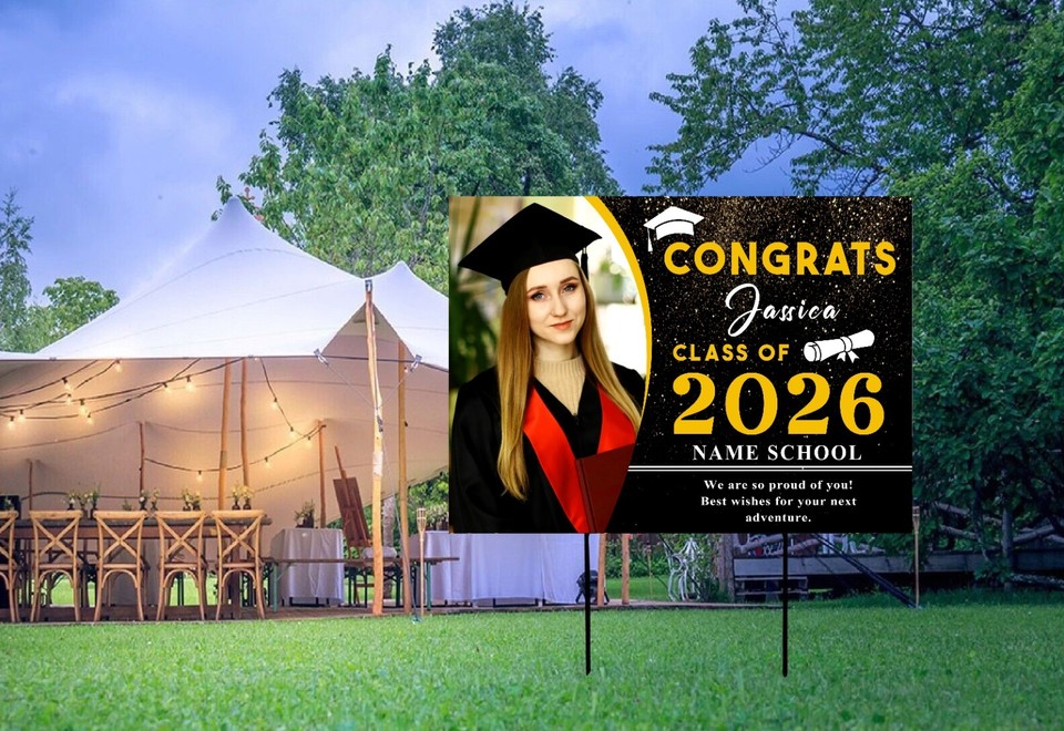 Graduation Yard Sign Custom Photo Class of 2026 Congrats Grad Lawn Sign ...