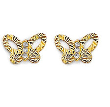 NEW 14K YELLOW GOLD DC BUTTERFLY STUD EARRINGS WITH SCREW BACK