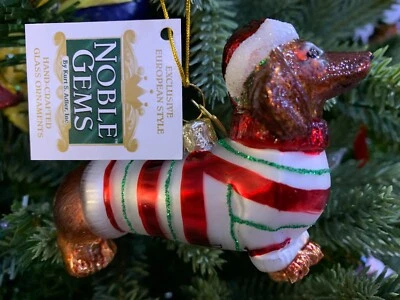 NOBLE GEM NOBEL GEM DACHSHUND IN HAT & JUMPR CHRISTMAS TREE HANGING DECORATION / ORNAMENT