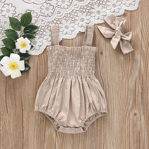 Baby Girl Summer Romper Set Sleeveless Jumpsuit + Headband - Picture 3 of 9