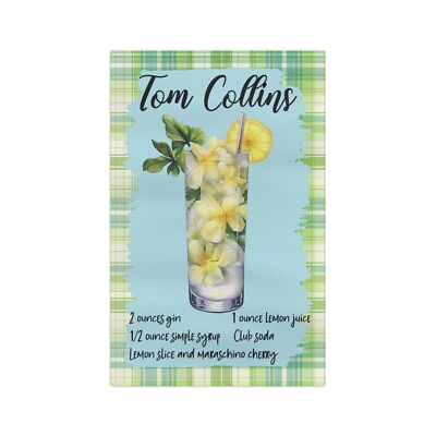 Microfiber Tea Towel With Tom Collins Drink Recipe, Bar, Kitchen, Gift, 16''x25''