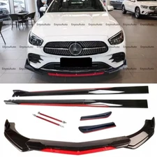 Front Bumper Lip Splitter Spoiler Side Skirt Bod Kit For Mercedes-Benz E200 E300