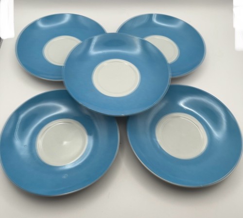 Teal/ Navy Blue Polka Dot Set Of 6 Tea Cups 5 Saucers W/ Box By Sigma/Newore - Picture 9 of 21
