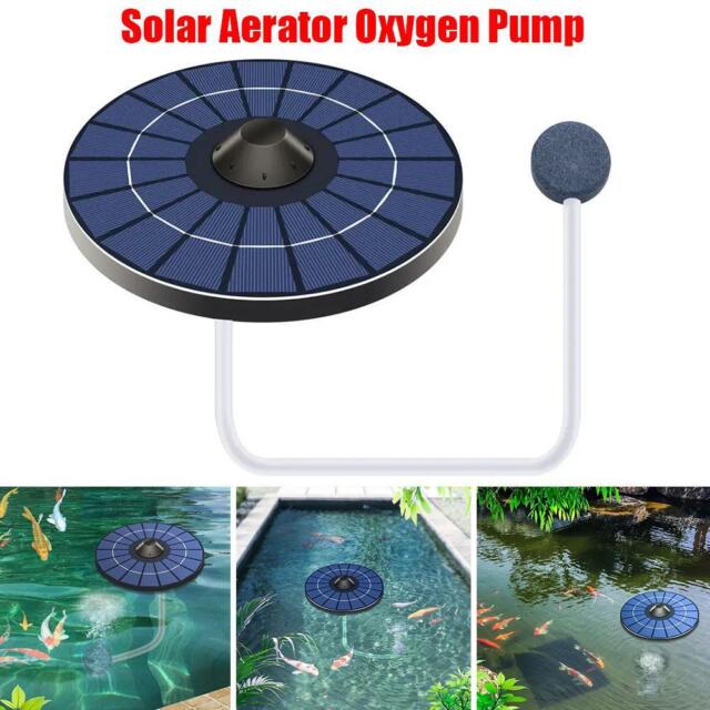 Solar Aerator Oxygen Pump W/ Air Hose Bubble Stone Floating Water Pond Outdoor .
