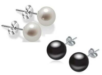 Genuine 925 Sterling Silver Pierced Faux,Imitation Pearl Round
