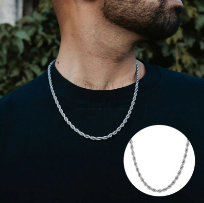 Real Silver Rope Chain Necklace 5MM Thick 22