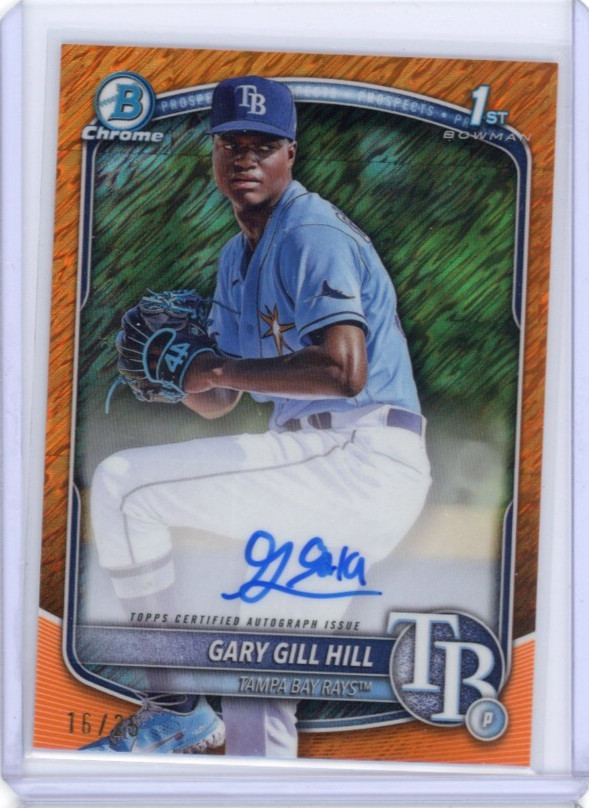 2025 Bowman Baseball Gary Gill Hill 1st Bowman Chrome Orange Shimmer Auto /25