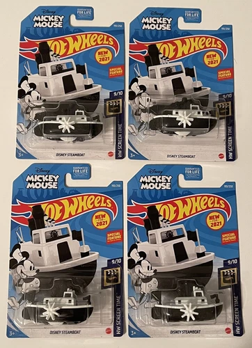 4 New HOT WHEELS Mickey Mouse Disney Steamboats.