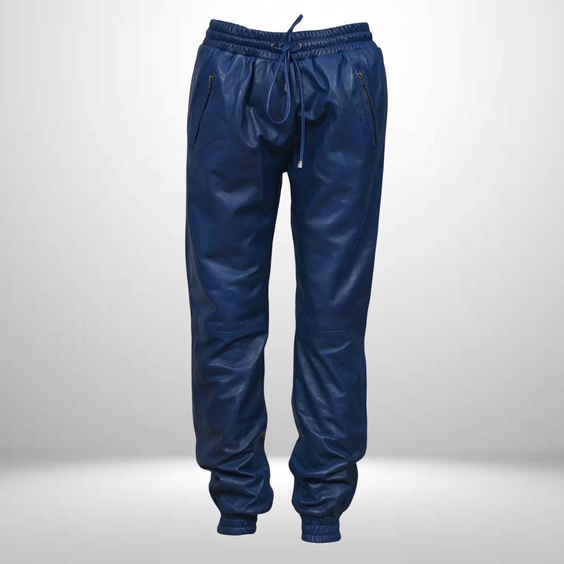 Men's Blue Lambskin Leather Jogger Pants Stylish & Comfortable