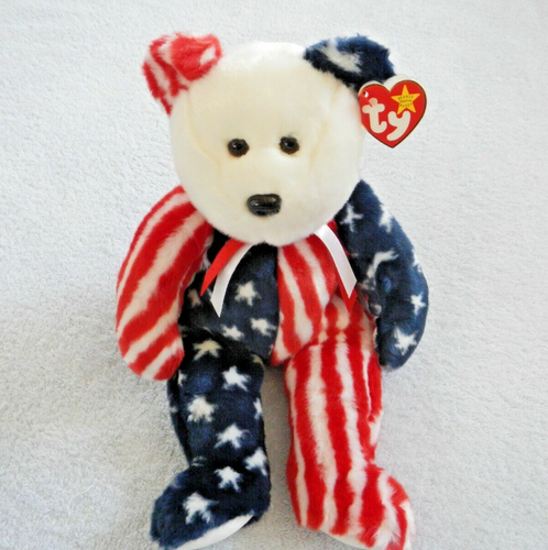 RED WHITE & BLUE - STARS & STRIPES - SPANGLE - PATRIOTIC BEAR - TY BEANIE BUDDY - Picture 6 of 12