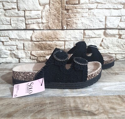 SCHWARZE DAMEN HAUSSCHUHE MIT SCHNALLEN NUR SOPRANI BEACH MODE SOMMER SSW519N34