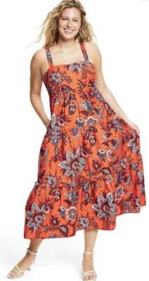 Rhode X Target Dress Womens XXS Midi Floral Sleeveless Orange 100% Cotton Boho