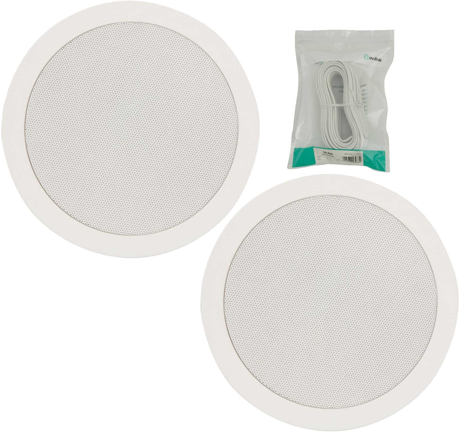 2x Ceiling Speakers White 6.5"" Quick Fit 2 Way 100W 8ohm/100v + Cable 952.153 B