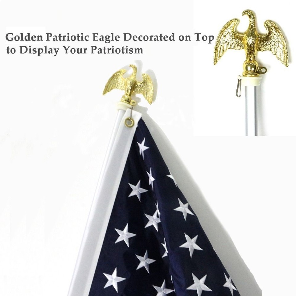 2 PACK) 6ft Flag Pole White Outdoor Steel Wall Flag Pole Eagle Top W/ Bracket